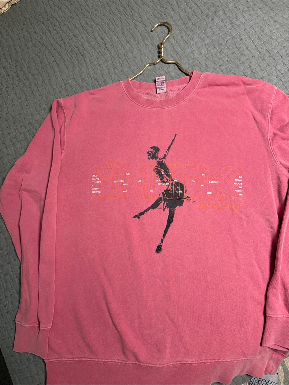 Finneas “Optimist” Pink Graphic Crewneck Sweatshirt